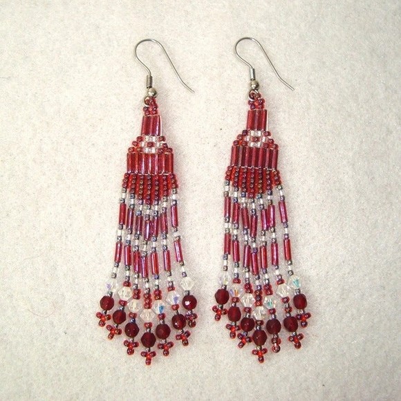 Artisan Handmade Beaded Chandelier Earrings Faceted Austrian Crystals Beads - Picture 2 of 3